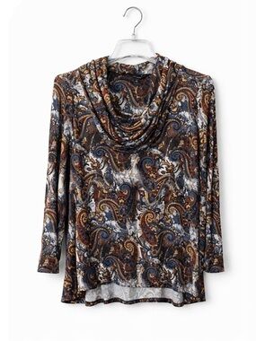 intro. Paisley Print Top in Brown, Blue & Gold